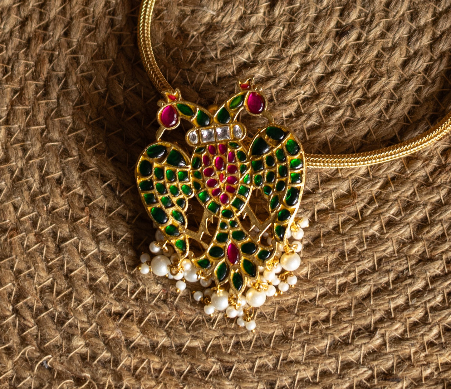 Gold Finish  Chain  with  Gandaberunda Pendant -52D