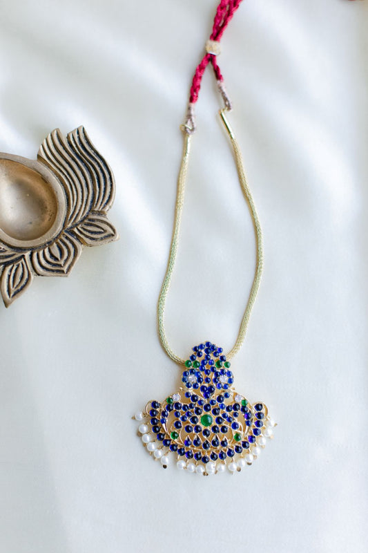 Semi Precious Kemp - Gold Finish Chain  Jumbo  Triangle Pendant without Jhumka #5