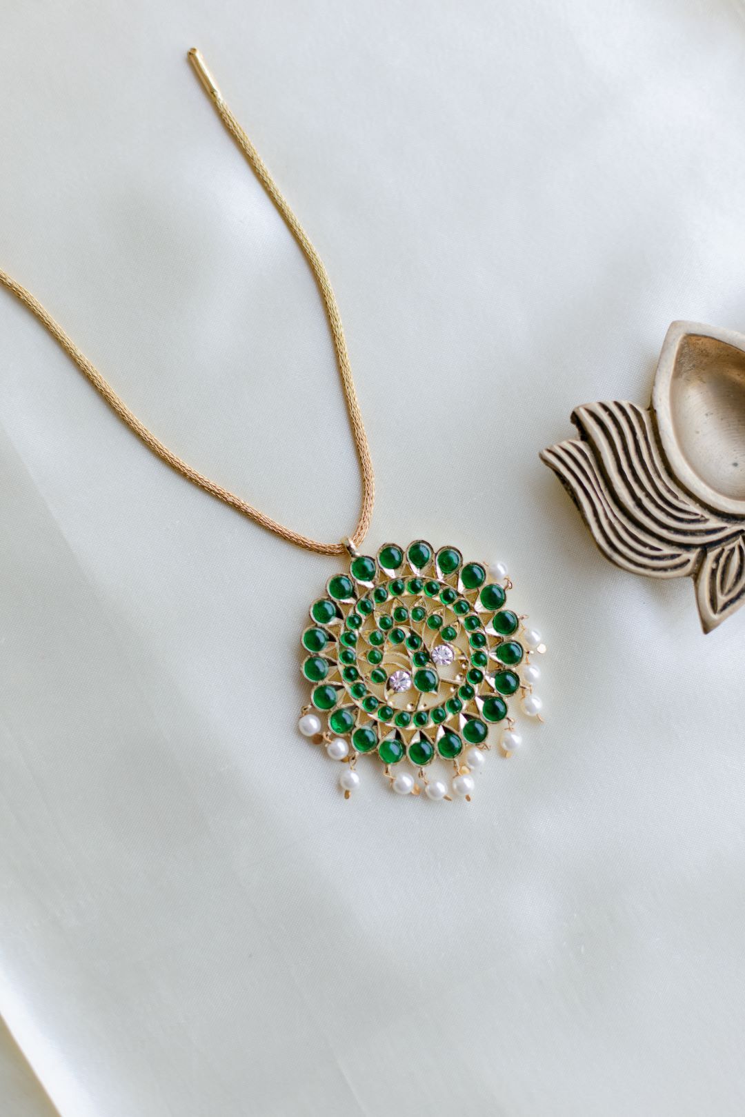 Semi Precious Kemp - Gold Finish Chain  Jumbo Peacock pendant  without Jhumka #6