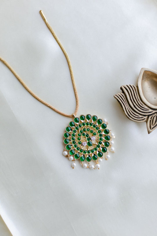 Semi Precious Kemp - Gold Finish Chain  Jumbo Peacock pendant  without Jhumka #6