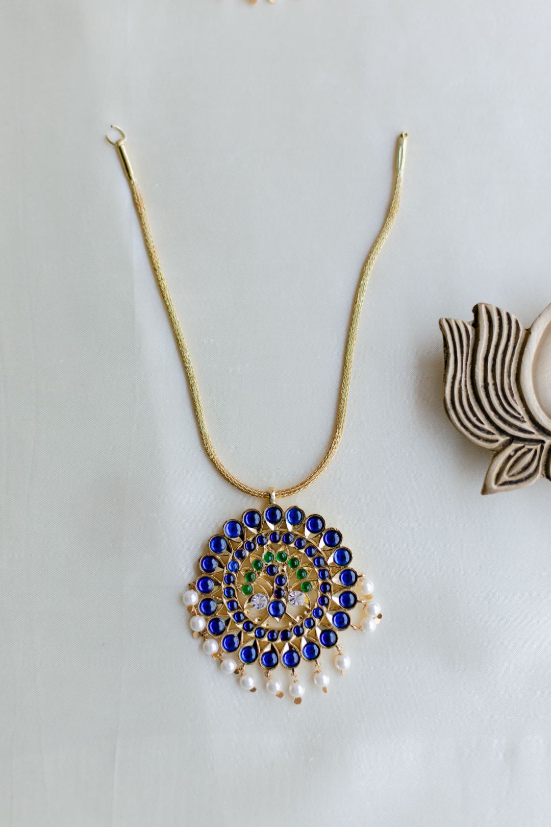 Semi Precious Kemp - Gold Finish Chain  Jumbo Peacock pendant #7