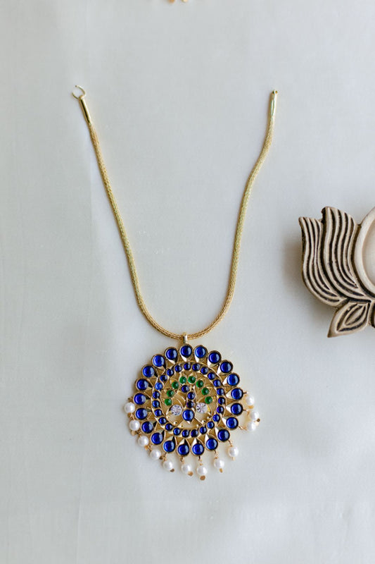 Semi Precious Kemp - Gold Finish Chain  Jumbo Peacock pendant #7