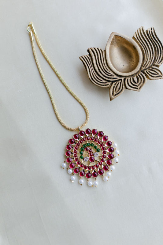 Semi Precious Kemp - Gold Finish Chain  Jumbo Peacock pendant#9