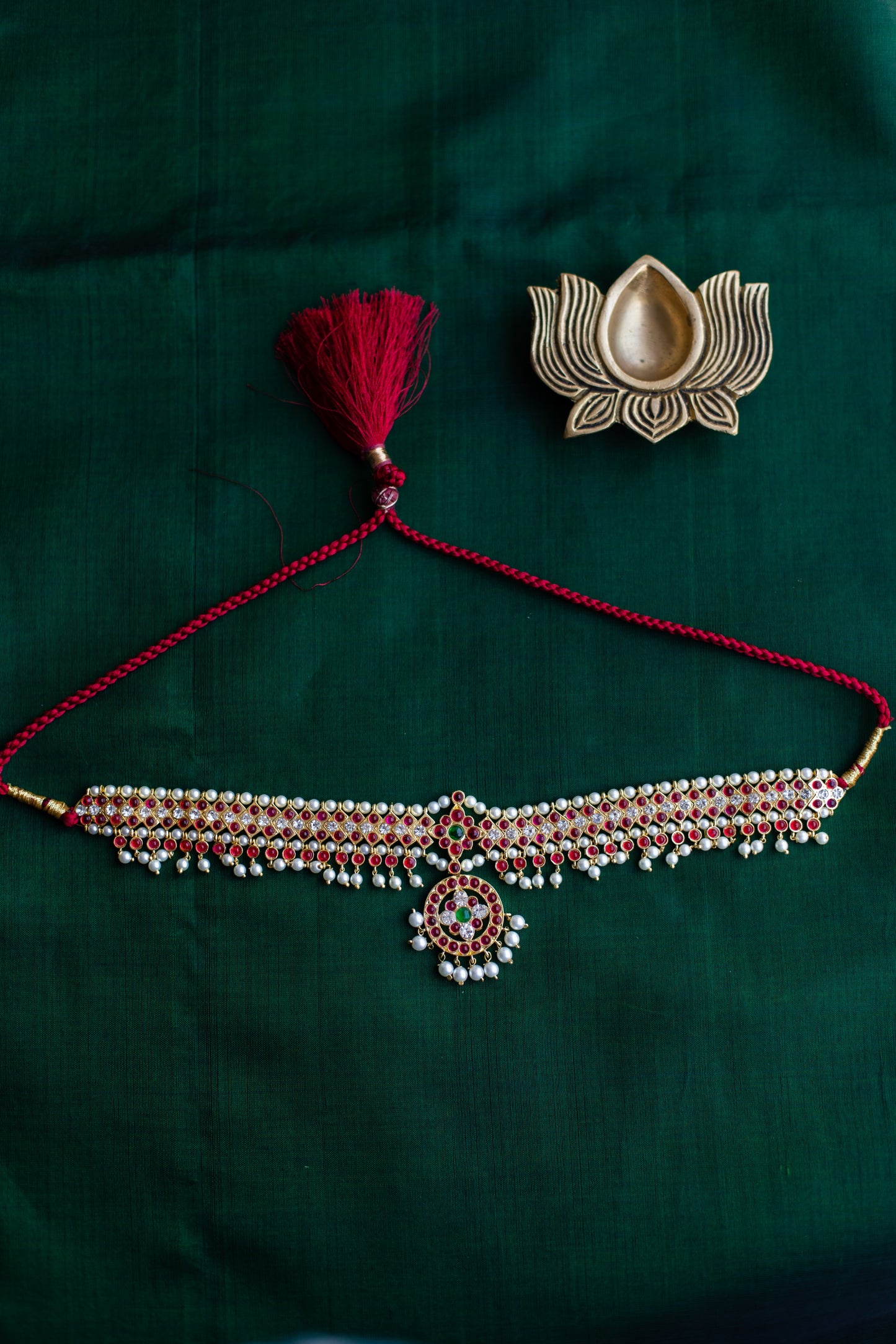 Semi Precious Kemp - Gold Finish  Traditional Attigai necklace