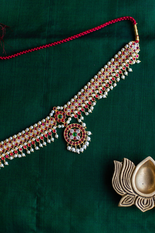 Semi Precious Kemp - Gold Finish  Traditional Attigai necklace
