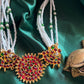 Kemp - Multi layered pearl peacock & chakra pendant chocker  #20
