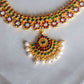 Imitation Kemp -Gold Finish  mango motifs chakram  pendant  with pearl hangings #36