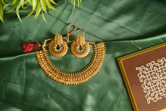 Gold Finish Small Lakshmi coin Necklace  with Stud#19