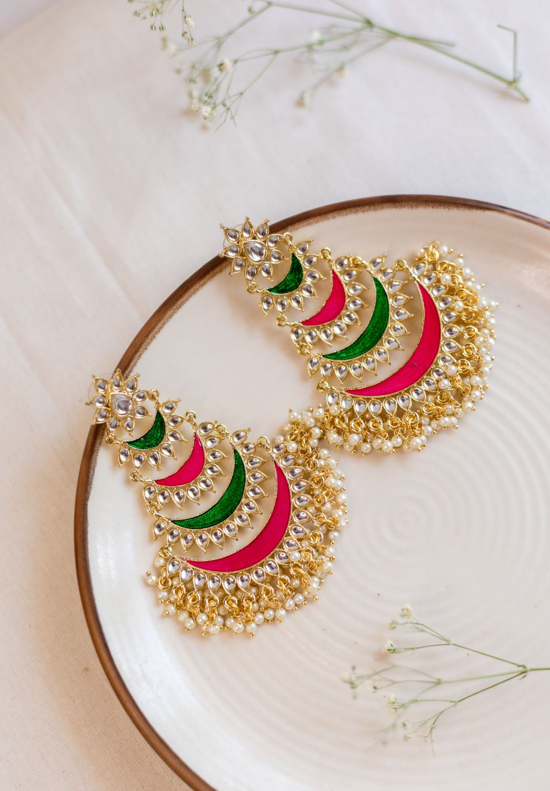 Gold Finish kundan  Layered  chandbali- 2C