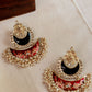 Gold Finish statement chandbali  Black & Red enamel without Jhumka