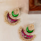 Gold Finish statement chandbali Green & Red enamel without Jhumka