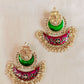 Gold Finish statement chandbali Green & Red enamel without Jhumka