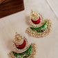 Gold Finish statement chandbali  Red & Green enamel without Jhumka