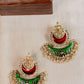 Gold Finish statement chandbali  Red & Green enamel without Jhumka