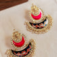 Gold Finish statement chandbali  pink & dark blue enamel  without Jhumka
