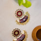 Flower Stud Kundan stone statement   Red  stud with Blue half moon  chandbali