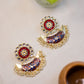 Flower Stud Kundan stone statement   Red  stud with Blue half moon  chandbali
