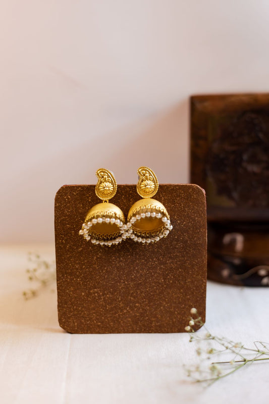 Gold Finish mango stud jhumka (Matte finish)