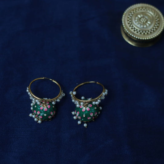 Gold Finish Ring with green jhumka