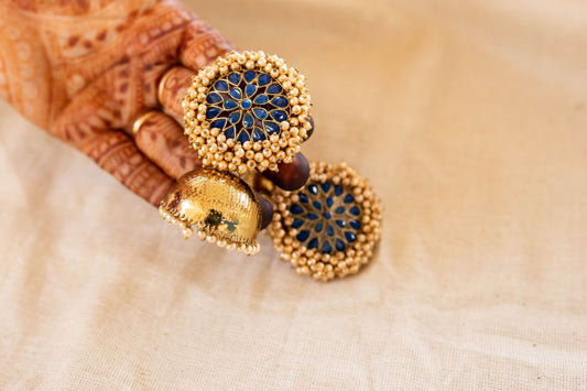 Statement Cluster pearl Blue stud with jhumka (Jumbo Size)