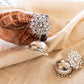 Rhodium Silver finish  kundan flower statement jhumkas