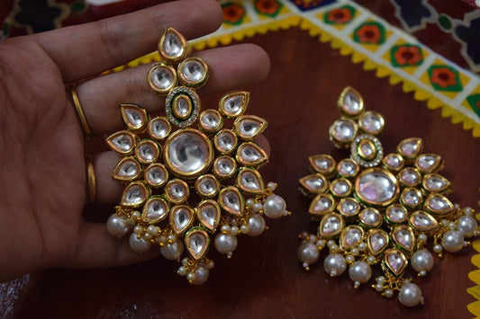 Kundan Statement Earrings with Round Pearl Beads